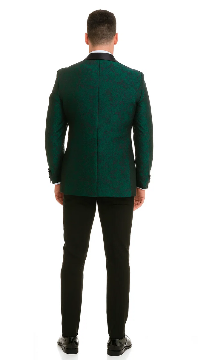 Hunter Green Floral Tuxedo with Shawl Lapel – 4 Piece Slim Fit Set