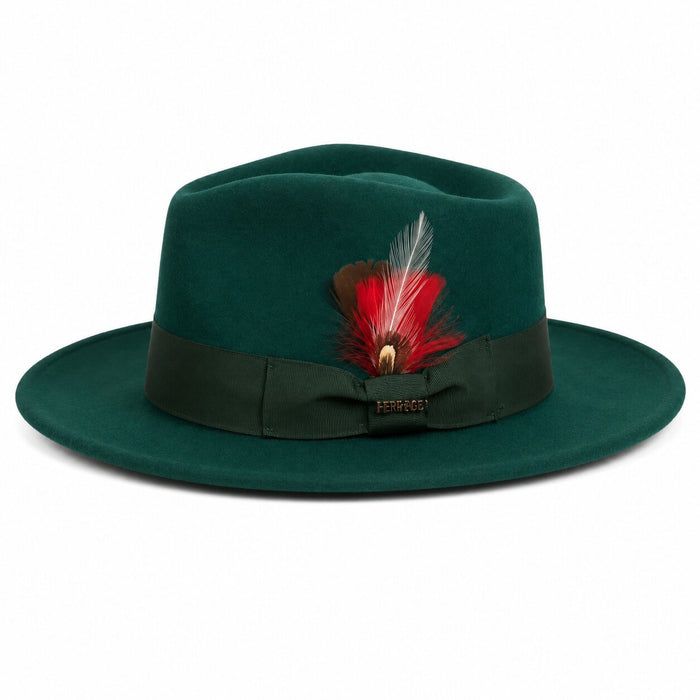 Hunter Green Wool Crushable Fedora with Removable Feather