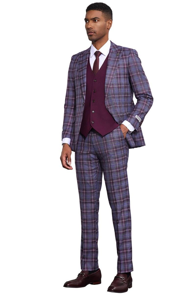 Stacy Adams Windowpane Plaid Vested Suit