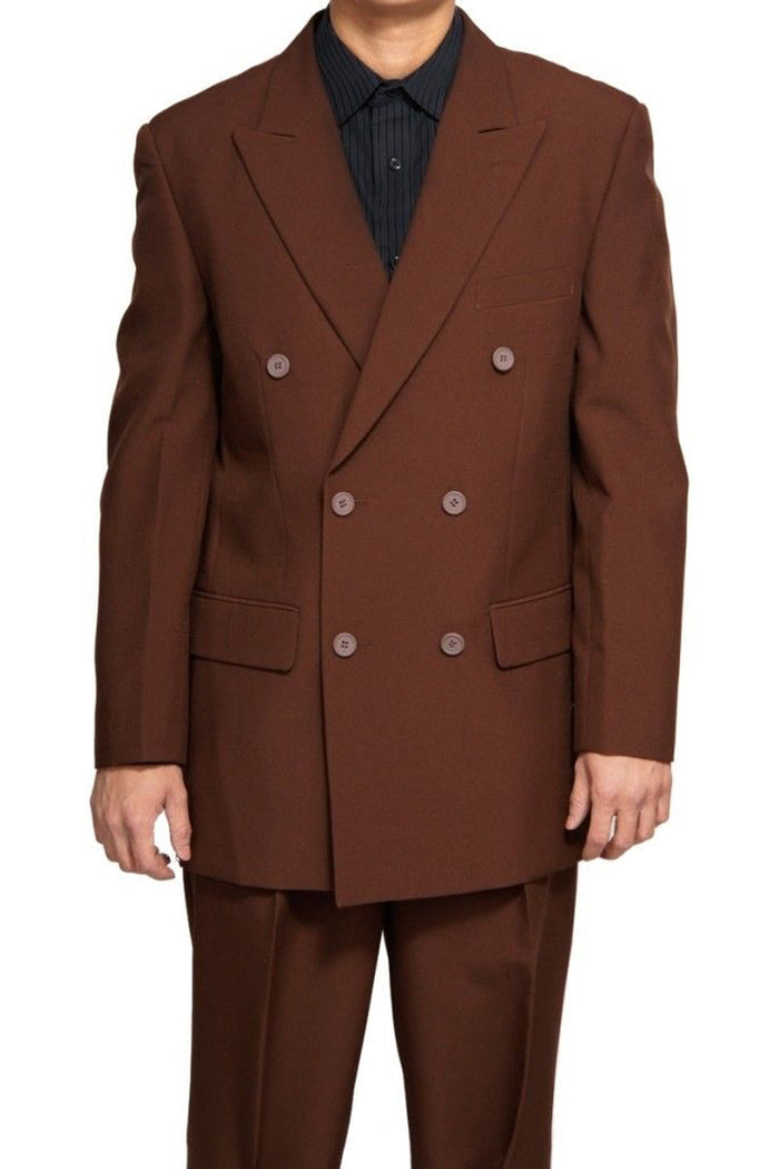 Men's Brown Double Breasted Poplin Suit