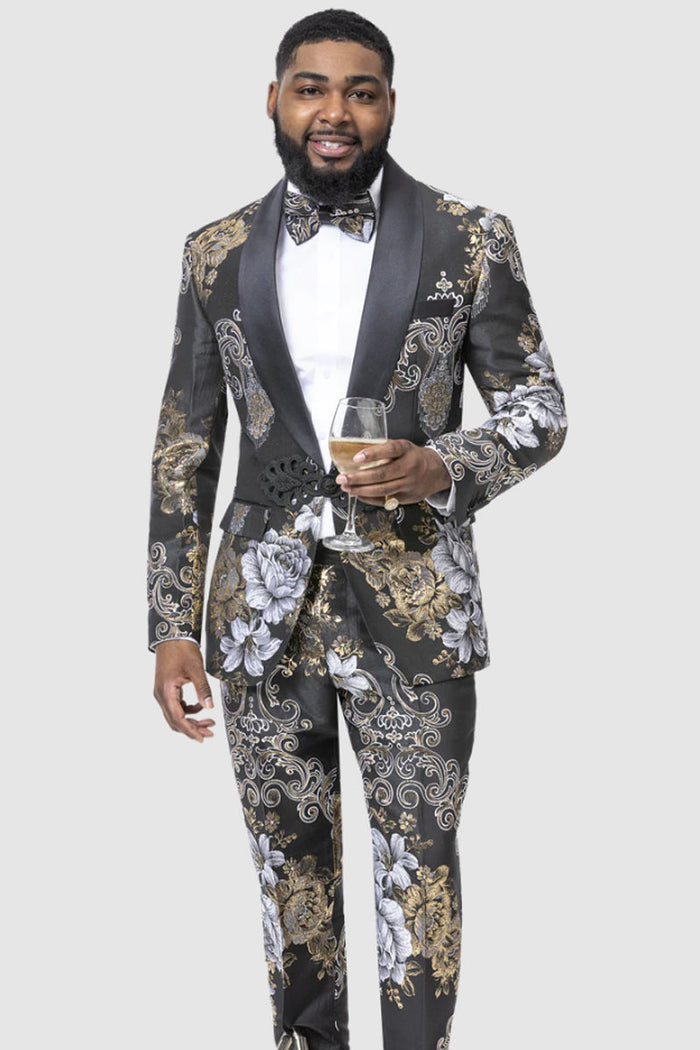 Slim Paisley Tuxedo Jacket with Black Trim