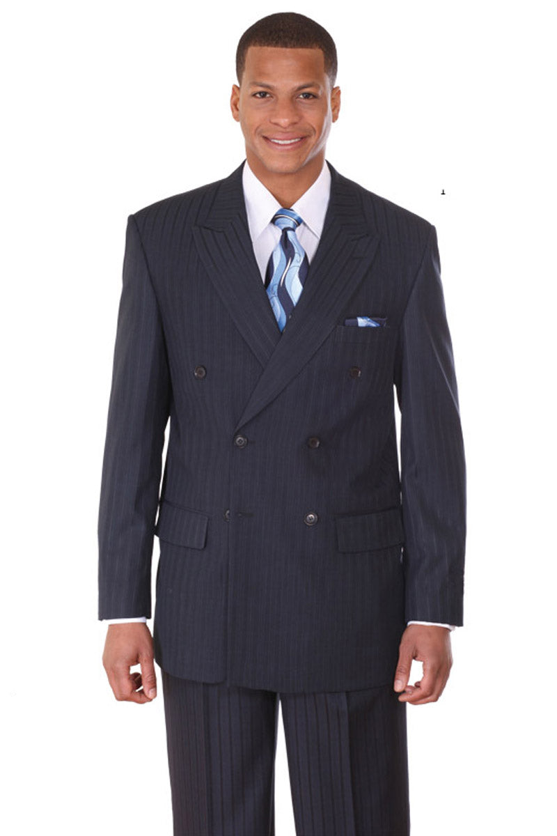 Navy Double Breasted Ton on Ton Stripe Suit