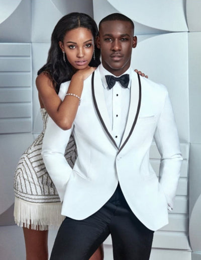 White & Black Trim Dinner Jacket Tuxedo