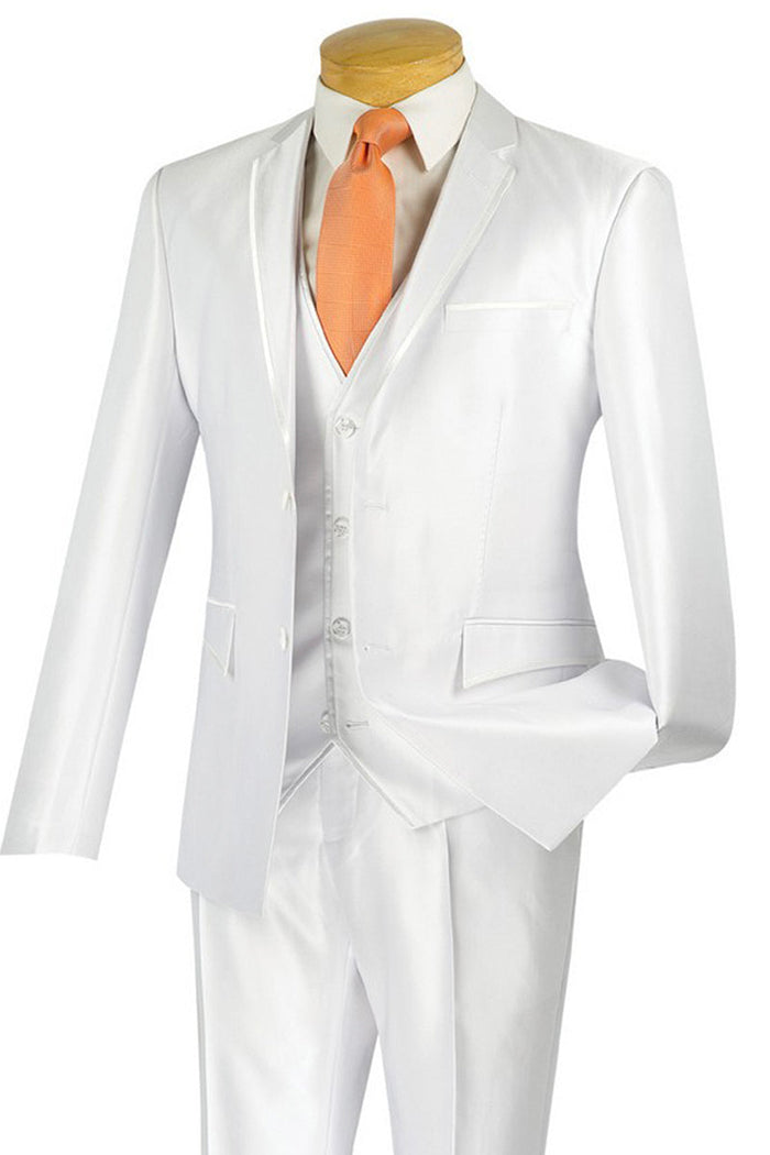 Ultra Slim Fit White Sharkskin Vested Suit