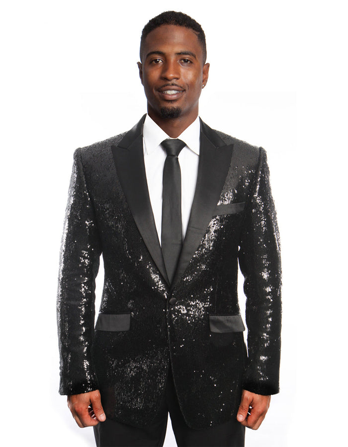 Black Sequin Tuxedo Blazer by Empire