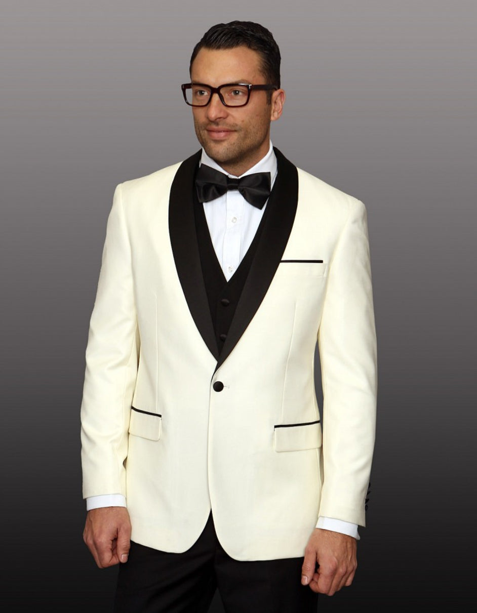 Ivory & Black Shawl Lapel Wool Dinner Jacket
