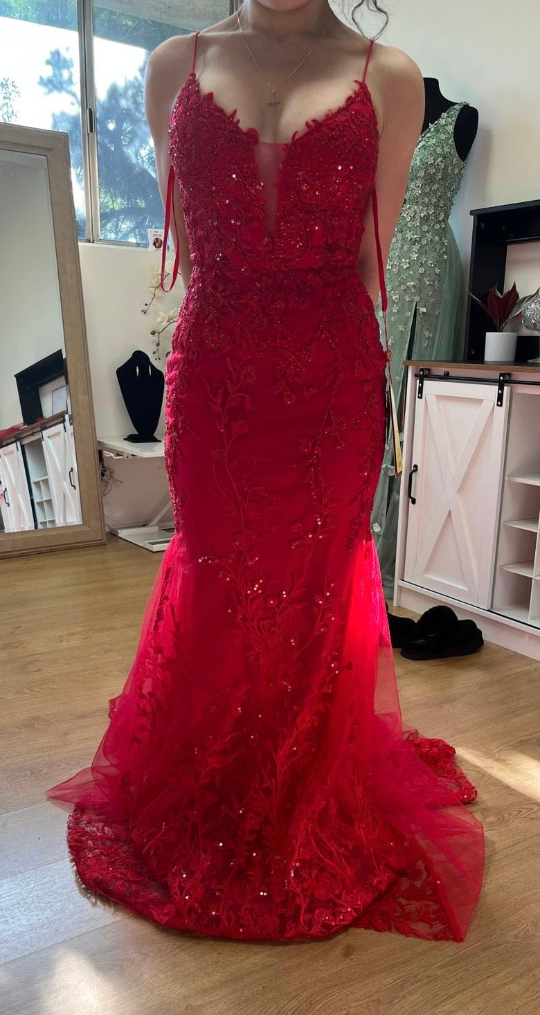 May Queen MQ2030 Sleeveless Sheer V-Neck Prom Dress