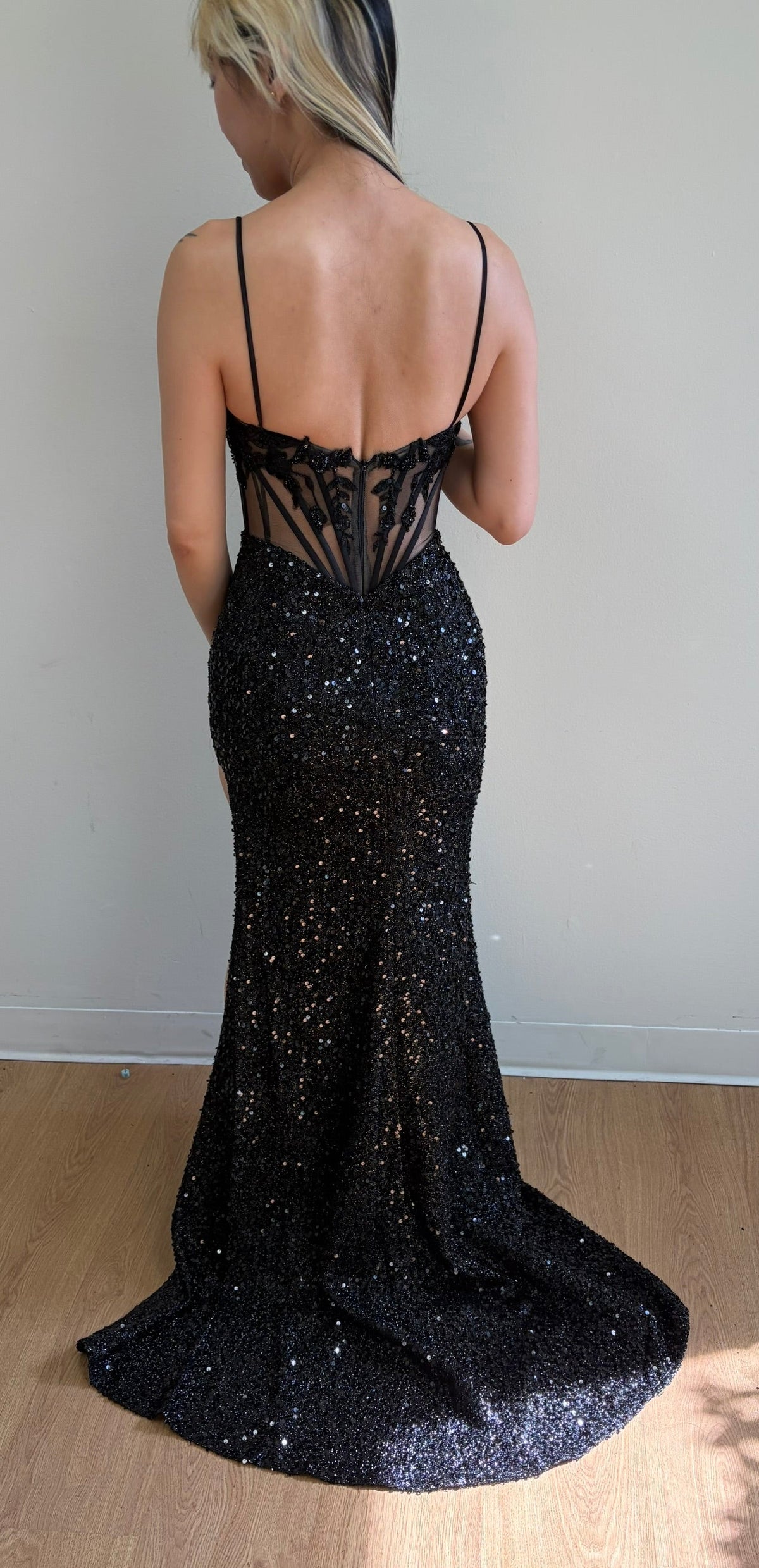 May Queen MQ2055 Corset Lace Embellished Prom Sequin Gown