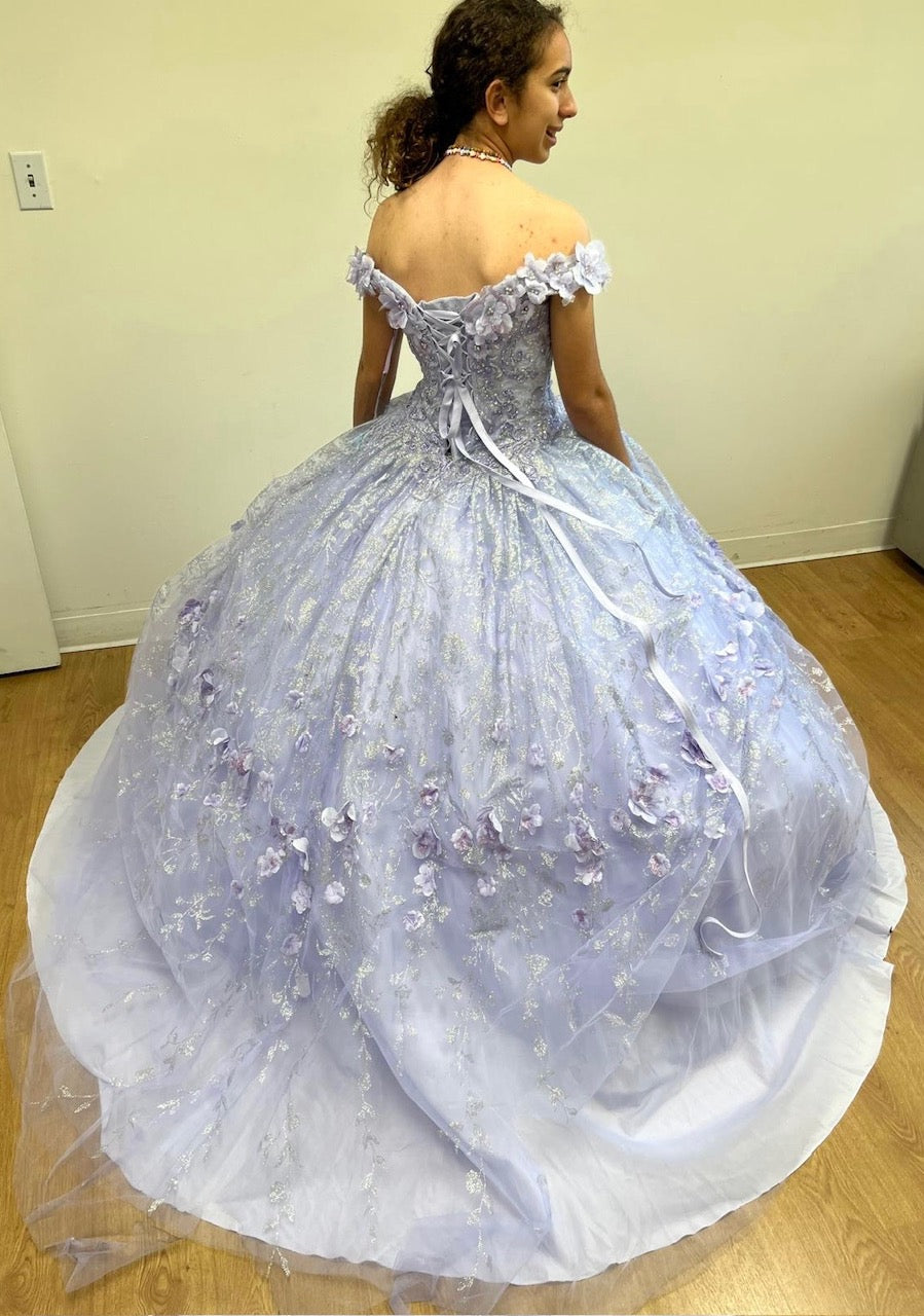 Layla K LK198 Off Shoulder Light Up Floral Quince Ball Gown