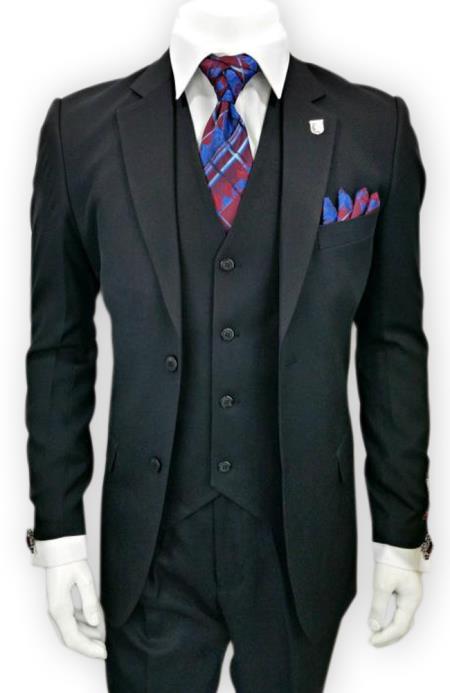 Alberto Nardoni 3 Piece Black 2 Button suit (Wholesale Price $95 (12pc&UPMinimum)) $175
