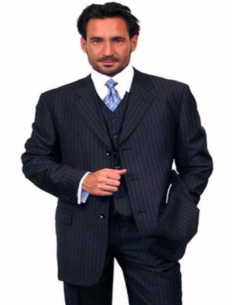 Wool Vested Navy Suit - Classic Three-Piece