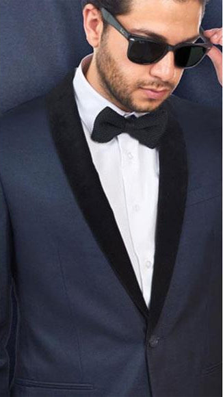 Men's Navy Blue Shawl Lapel Blazer Jacket