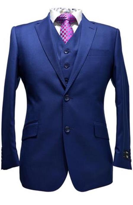Men's Indigo ~ Bright Blue ~ Cobalt ~ Teal Blue Blue Pick Stitched 2 Button Suit Pleated pants