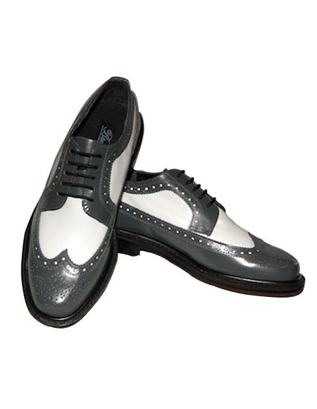 Men's Cushion Insole Wingtip 5 Eyelet Lacing Grey~White Shoes