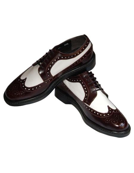 Men's Leather Cushion Insole 5 Wingtip Eyelet lacing Burgundy~White Shoes