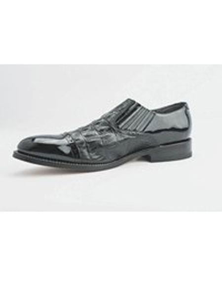 Men's Slip On Black Leather Cushion Insole Alligator Print Shoes