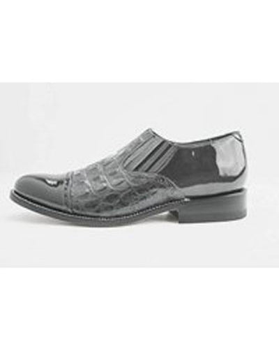Men's Leather Sole Slip on Grey Alligator Print Cap Toe Shoes