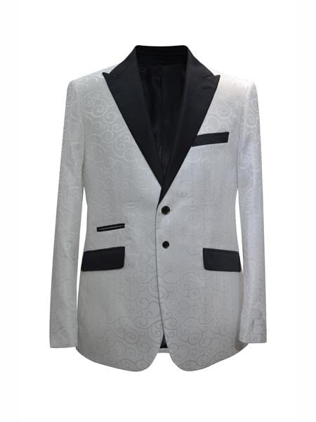 Men's 2 Button Fashion Designed White Sport Coat Blazer