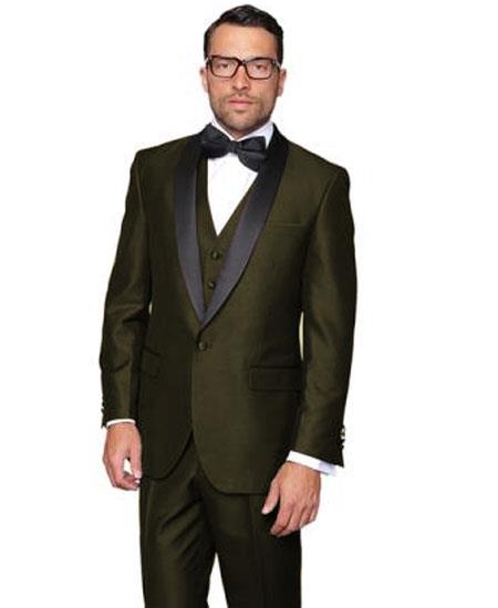 Men's Olive Green 1 Button Shawl Lapel Modern Fit Dinner Jacket