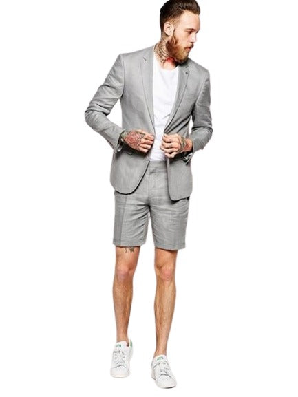 Men's Linen Fabric summer business suits with shorts pants set (sport coat Looking) Grey - Mens Linen Suit