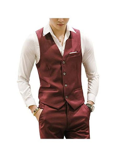 Men's Matching Waistcoat Casual Suit Dress Tuxedo Wedding Men's Vest ~ Waistcoat ~ Waist Coat & Pants Set Package Combo ~ Combination Wine