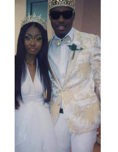 Men's White/Gold Jackets Blazer