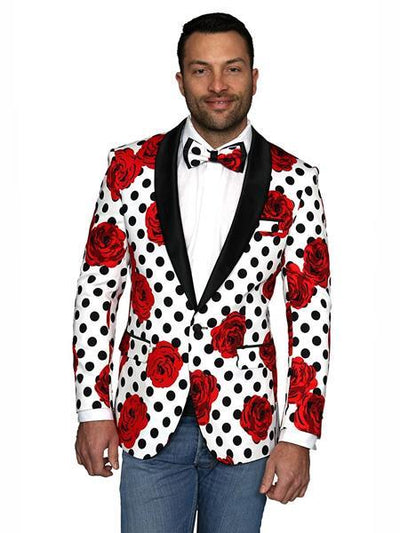 Men's White Modern Fit Polk Dot Floral Pattern Cheap Priced Sport coats