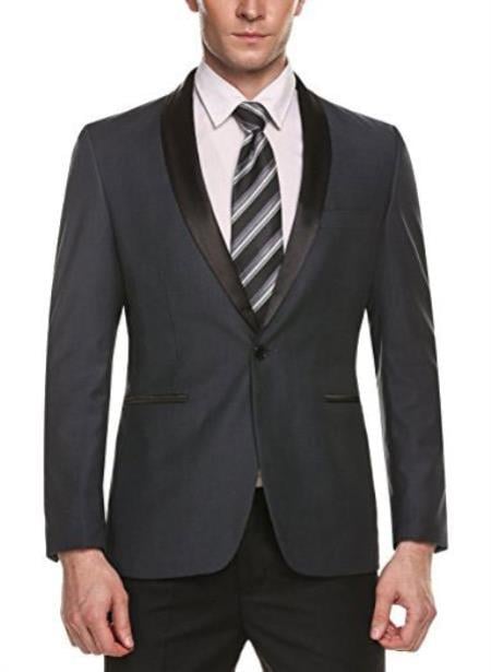Men's Grey One Button Closure Blazer