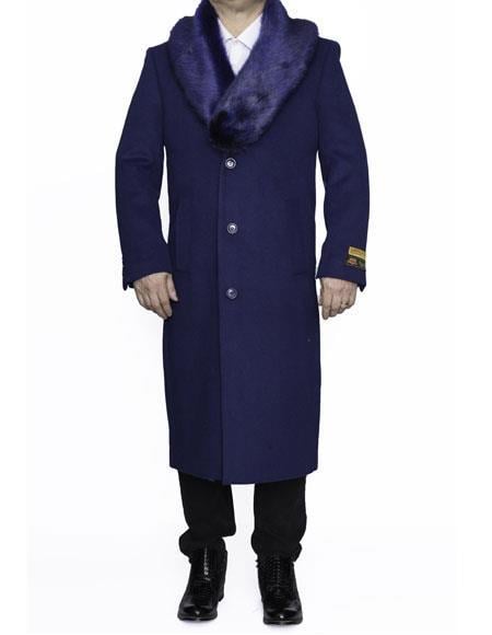 Men's Big And Tall Overcoat Long Men's Dress Topcoat - Winter coat 4XL 5XL 6XL Indigo ~ Bright Blue