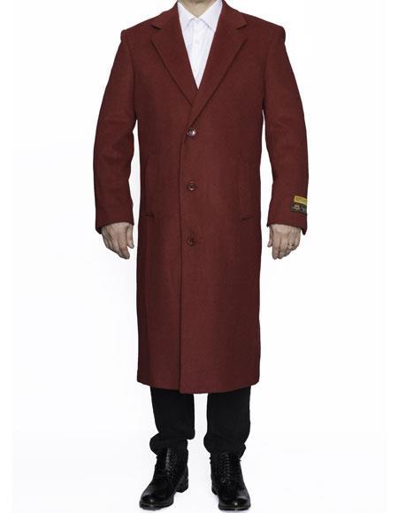 Men's Big And Tall Overcoat Long Men's Dress Topcoat - Winter coat 4XL 5XL 6XL Burgundy