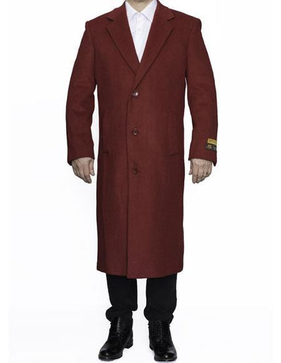 Men's Big And Tall Overcoat Long Men's Dress Topcoat - Winter coat 4XL 5XL 6XL Burgundy
