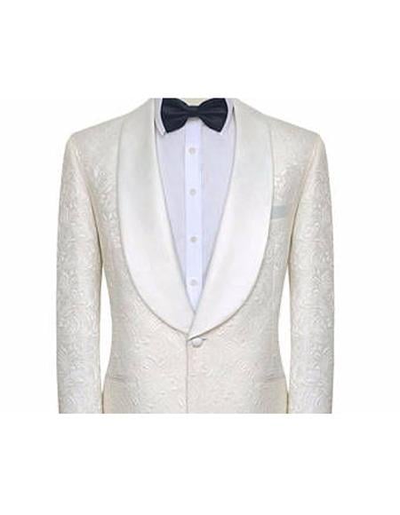Men's White Shawl Lapel Tuxedo One Button