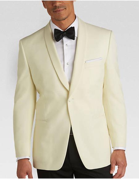 Men's One Button Cream Slim Fit Jacket 52 Regular Jacket+46 Waist Adjust 42to48)Height: 5'7