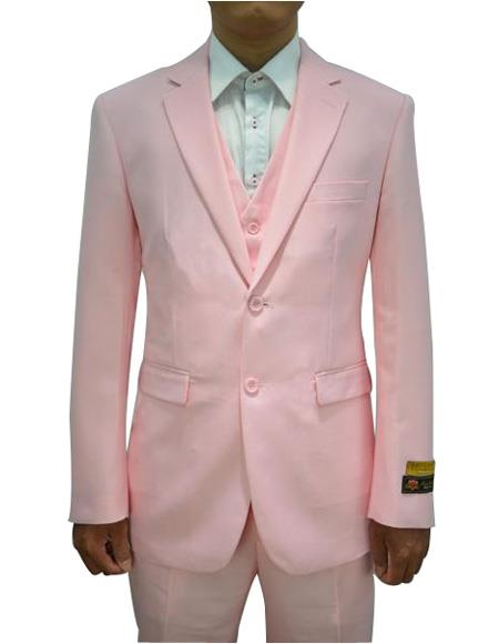 Men's Pink Vested 3 Piece Suit