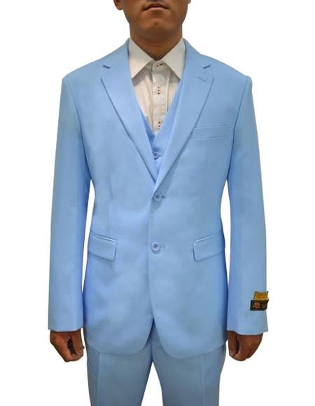Men's Sky Blue Vested 3 Piece Suit Sky Blue