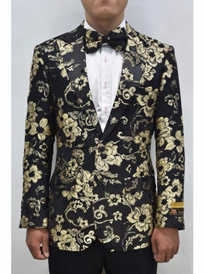 Men's Flap Two Front Pockets Fashion Gold & Black Sport Coat