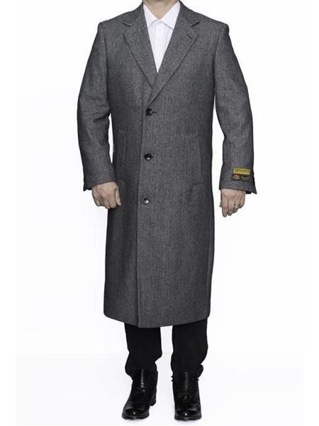 Men's Dress Coat Three Button Full Length Herringbone Gray Overcoat ~ Long Men's Dress Topcoat - Winter coat