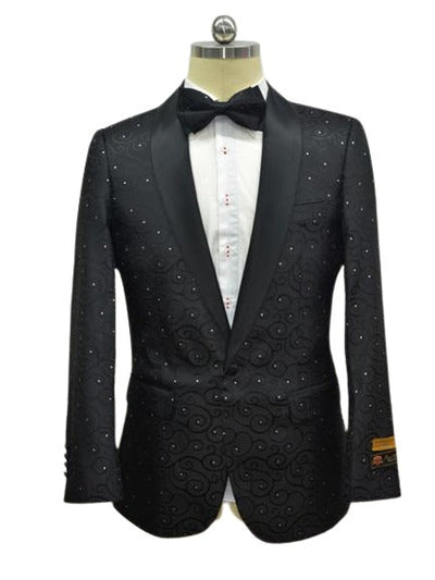 Black Two Toned Paisley Floral Blazer Tuxedo Dinner Jacket Fashion Sport Coat + Matching Bow Tie