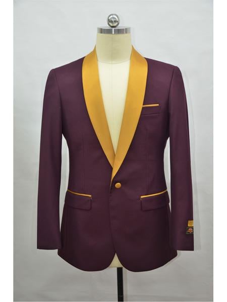 Men's Blazer Burgundy ~ Gold Tuxedo Dinner Jacket and Blazer Two Toned