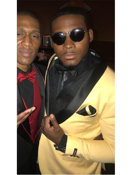 Men’s Yellow ~ Gold and black Lapel Tuxedo Suit Jacket & pants