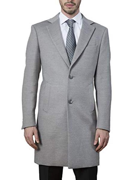 Men's Light GreyModern Fit Polyester Topcoat