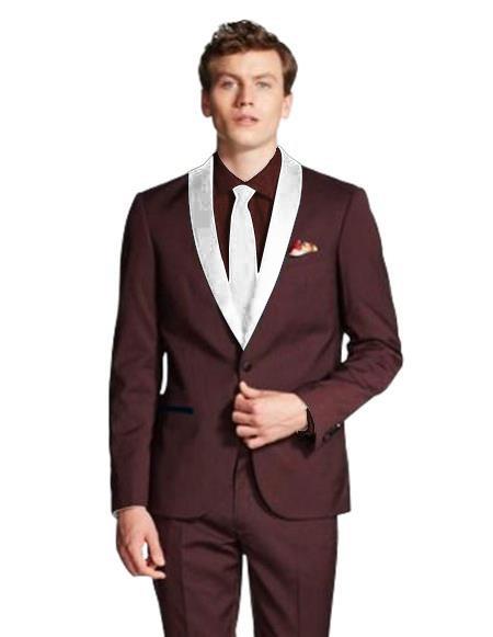 Men's Dark Navy Blue Shawl Lapel Burgundy/White ~ Wine ~ Maroon Color Tuxed