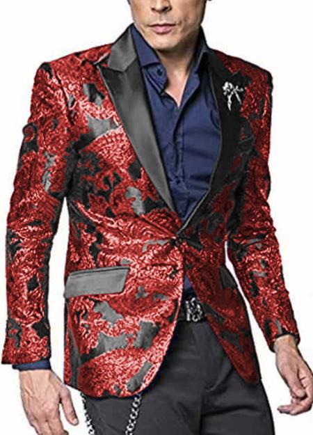 Alberto Nardoni Shiny Jacket Hot Red Tuxeod Dinner Jacket Cheap Priced Blazer Jacket For Men Sport Coat Paisley Floral Pattern Mix Two Toned