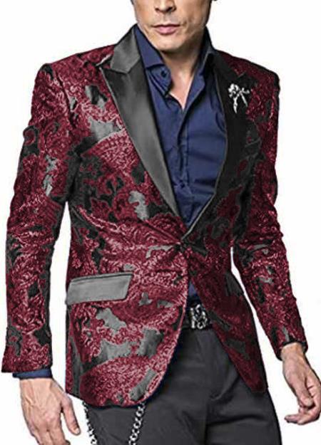 Floral Pattern Mix Two Toned Burgundy ~ Maroon ~ Wine Shiny Jacket