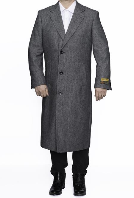 Men’s Grey Big and Tall Long Overcoat, Winter Dress Topcoat Outerwear Coat Up to Size 68