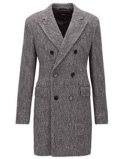 DBCoat Men's Dress Coat Double Breasted Gray Herringbone Tweed Six Button Overcoat