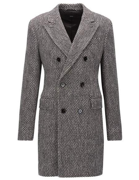 DBCoat Men's Dress Coat Double Breasted Gray Herringbone Tweed Six Button Overcoat