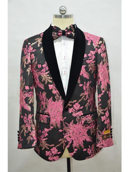 Men's Rose - Black Four Button Cuff Shawl Lapel Tuxedo