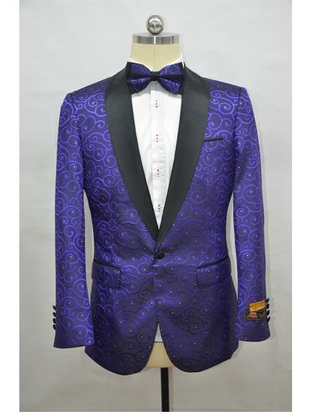 Men's Dark Purple ~ Black Four Button Cuff Tuxedo