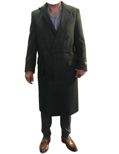 DBCoat Men's Alberto Nardoni Belted Coat Overcoats ~ Long Men's Dress Topcoat - Winter coat Double Breasted Suit Full Length
